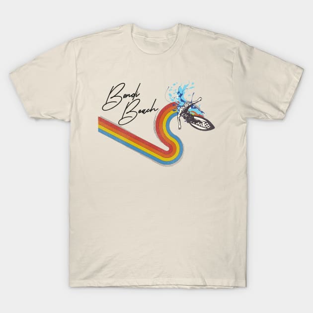 Retro 70s/80s Style Rainbow Surfing Wave Bondi Beach Australia T-Shirt by darklordpug